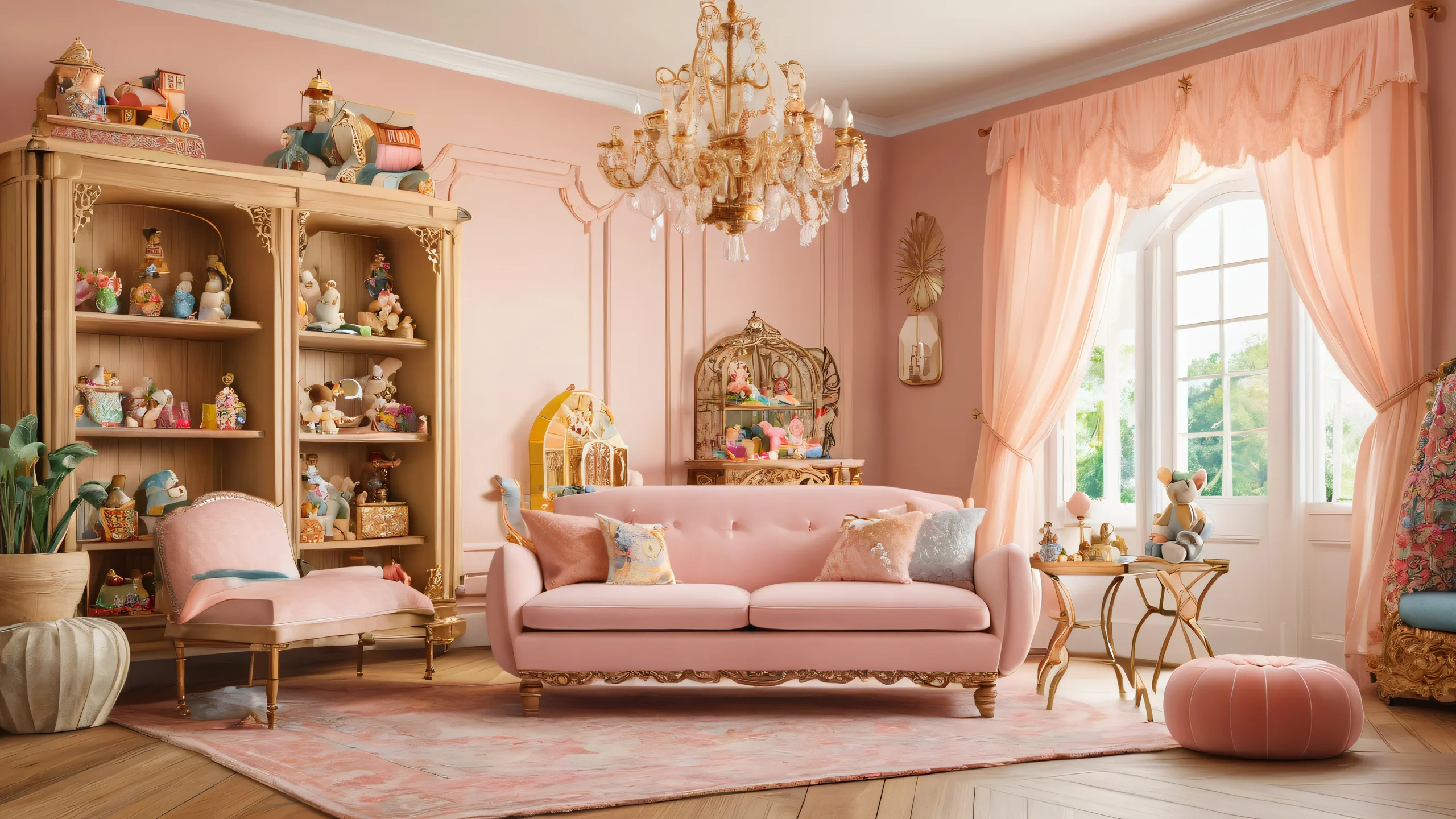 Vintage Whimsy Playroom Delight Aesthetic PC Wallpaper A whimsical playroom filled with oversized toys and plush animals on a distressed wooden background, suitable for desktop/pc.