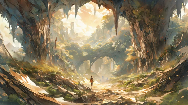 Young siblings sitting on a hillside amidst war-torn ruins for Desktop/PC