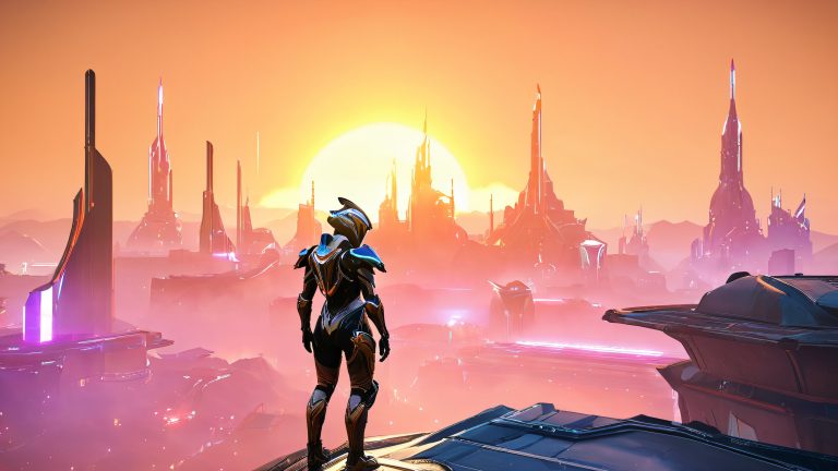 warframe tenno post apocalyptic cityscape wallpaper scaled