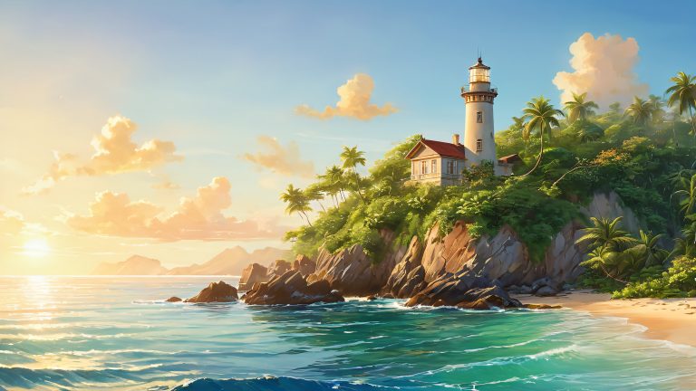 warm golden hour lighthouse scaled