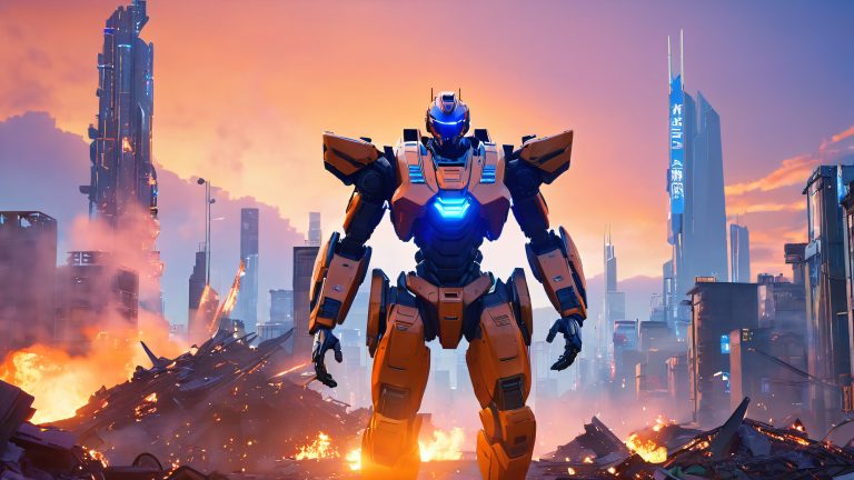 warrior victory ruined cityscape wallpaper scaled