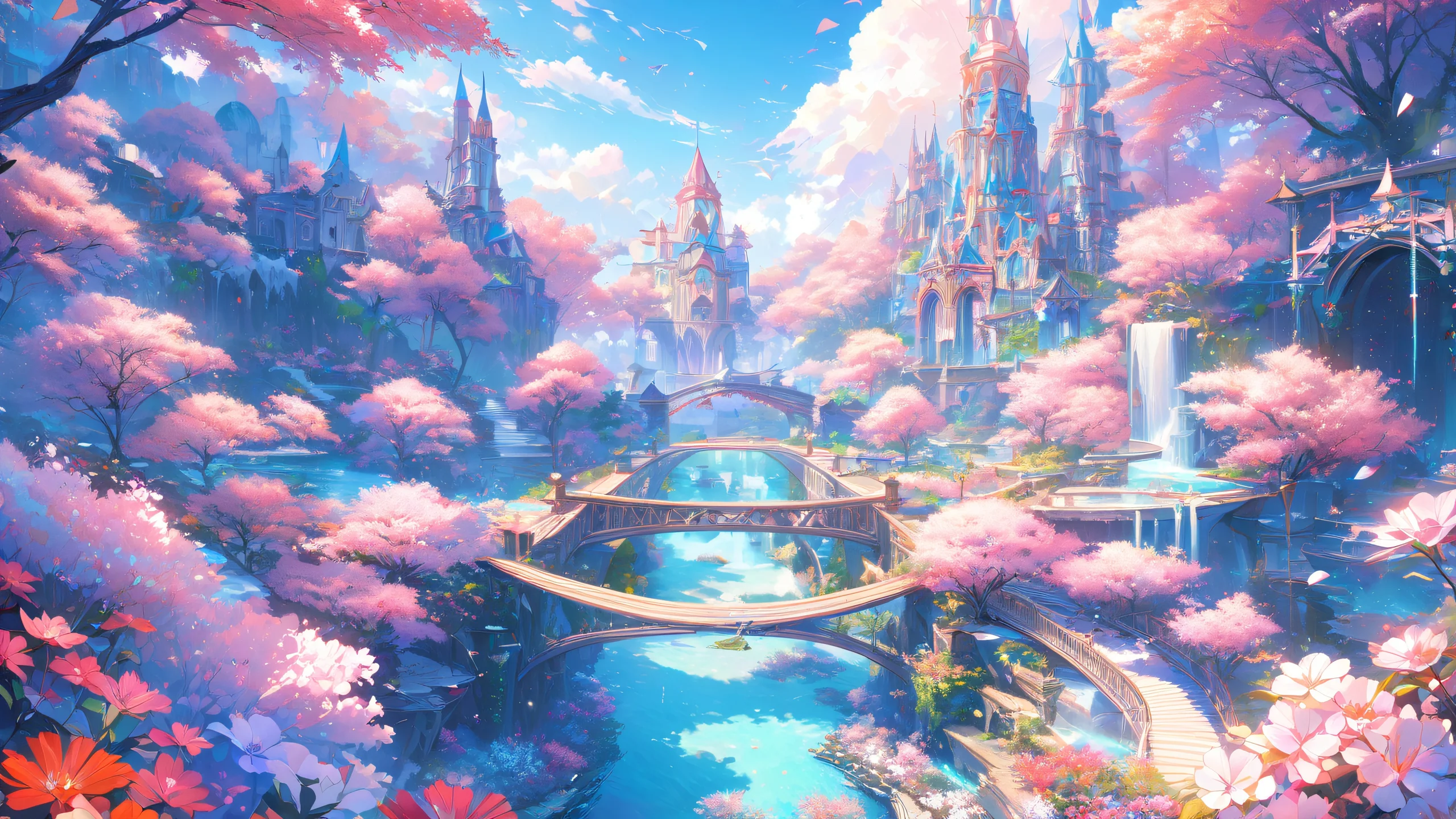 Stunning Whimsical Anime Scene 4K Wallpaper Anime girl surrounded by whimsical scenery and vibrant colors