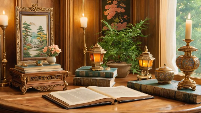 whimsical antique store japanese garden watercolor 4k desktop wallpaper scaled