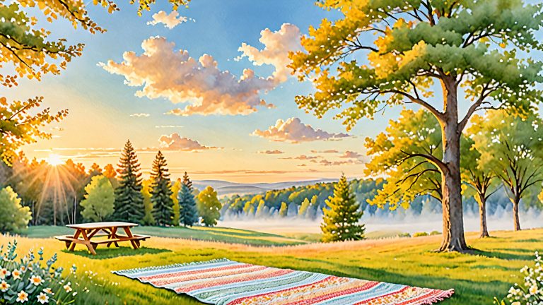 whimsical campsite wallpaper hand quilted blanket nature scaled