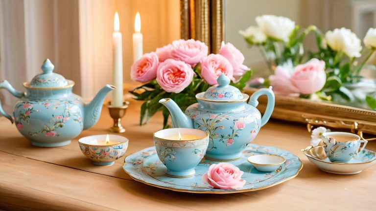 whimsical ceramic tea set wallpaper 4k desktop scaled