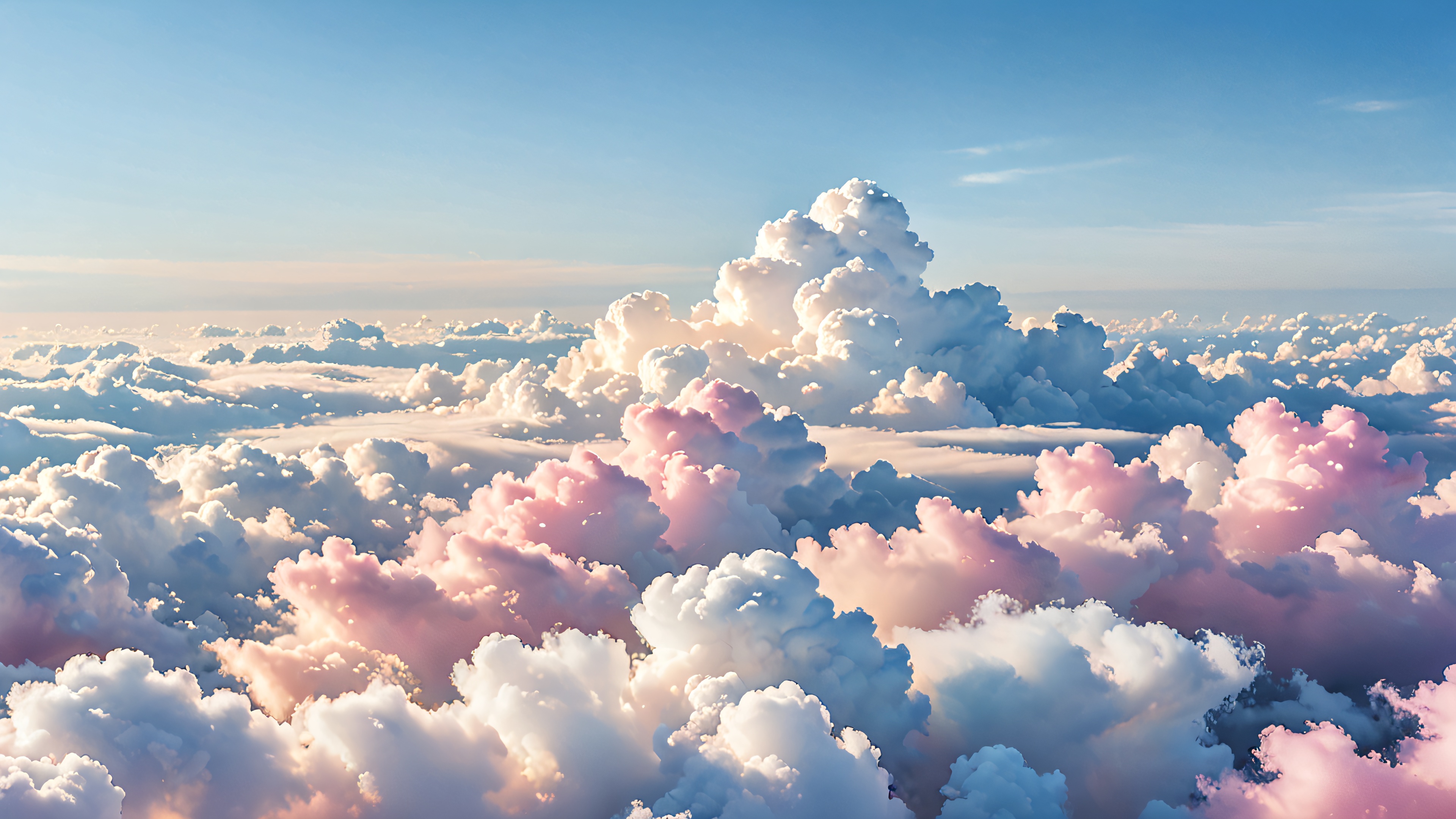 A serene and whimsical wallpaper featuring soft clouds drifting across a minimalist pastel sky.