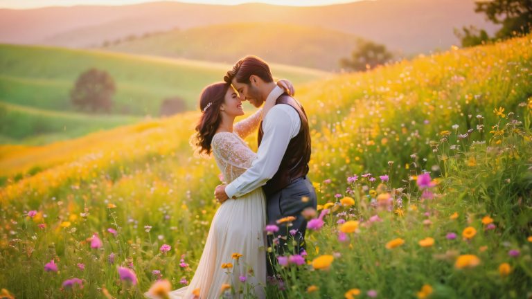 whimsical couple golden hour 4k wallpaper scaled