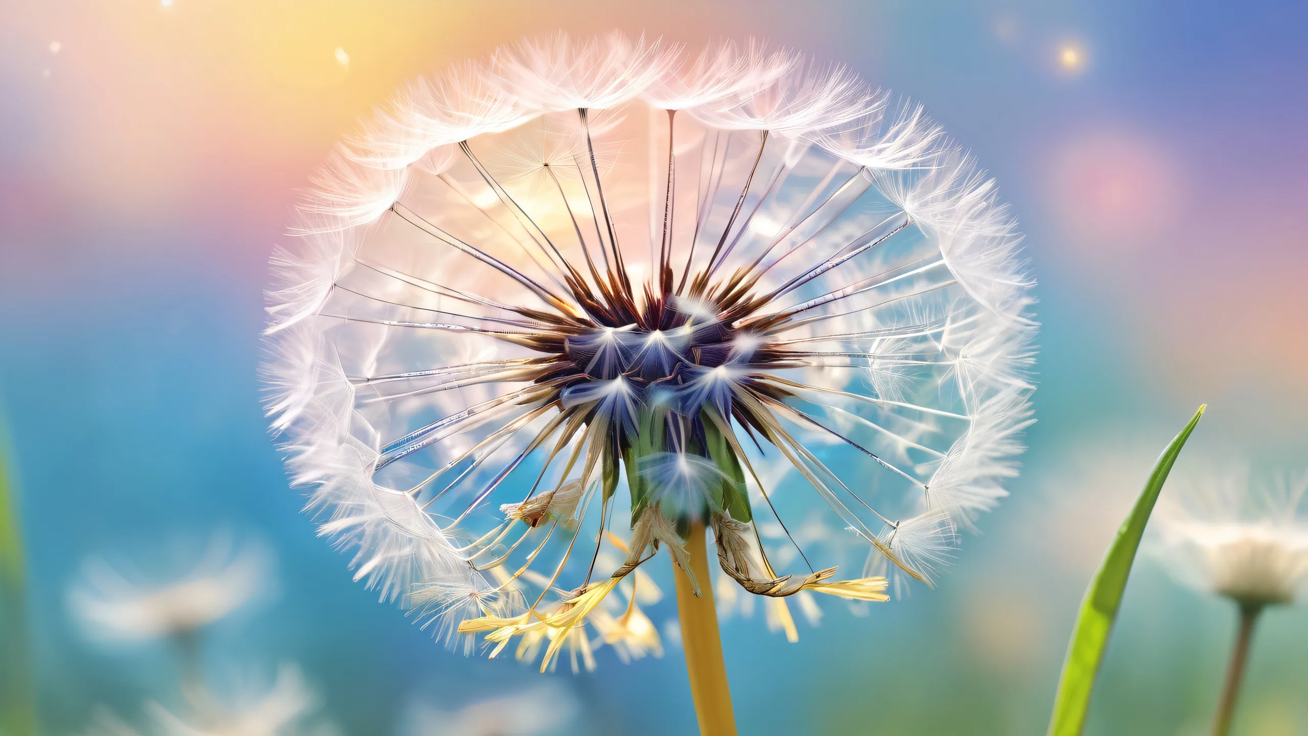 Ethereal dandelion blooms amidst a cosmic wonderland on this desktop background, perfect for your PC or laptop.