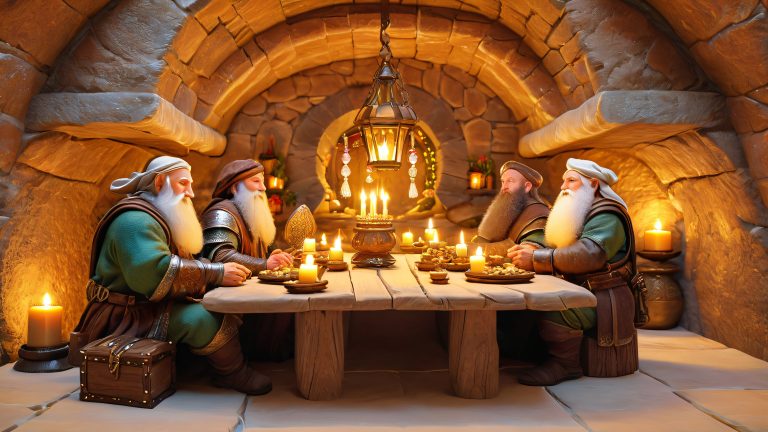 whimsical dwarven gathering 4k wallpaper scaled