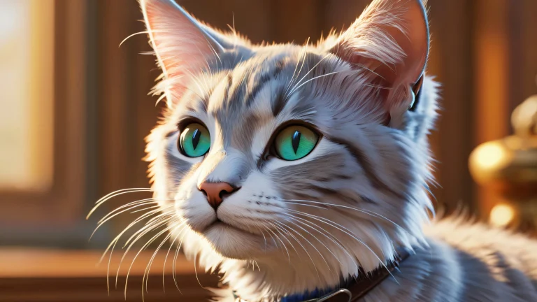 A stunning anthropomorphic cat in a fantasy realm with intricate details and textures.