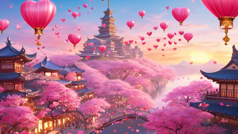 whimsical floating cityscape romance magic wallpaper scaled