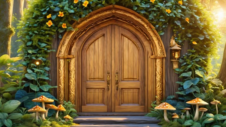 whimsical goblin door 4k wallpaper scaled