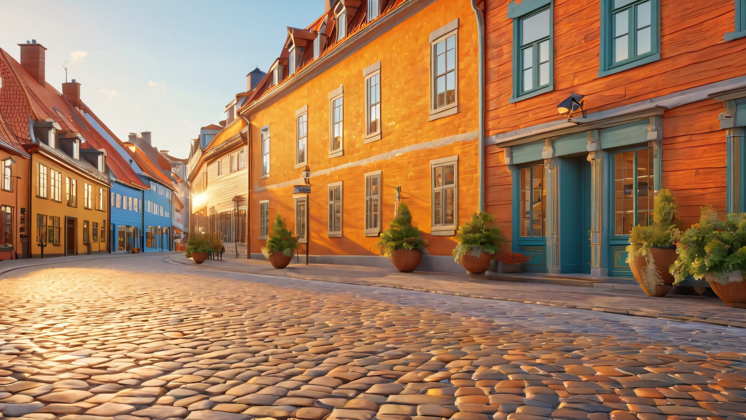 A vibrant 4K desktop wallpaper of a mythical creature blending traditional Norwegian folklore with modern street art flair adorning the brick facade of a historic building in Stavanger's old town, suitable for Desktop/PC.