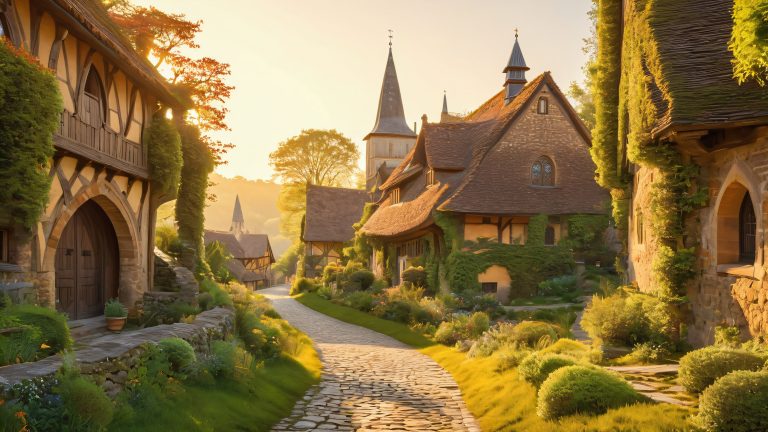 whimsical medieval village scaled