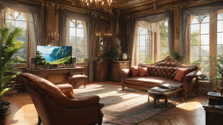 A serene anime girl surrounded by pink and brown hues in a cozy interior setting.