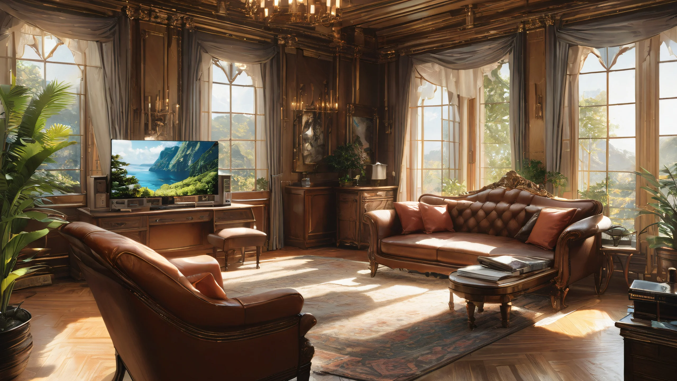 4K Whimsical Pink Sanctuary Desktop Background A serene anime girl surrounded by pink and brown hues in a cozy interior setting.