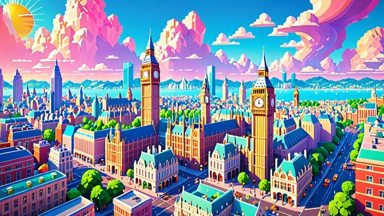 whimsical polygonal cityscape wallpaper 4k scaled