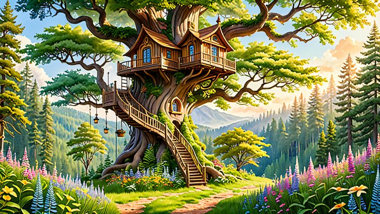 whimsical treehouse 4k wallpaper scaled