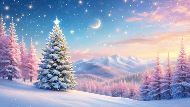 whimsical winter wonderland 4k wallpaper glowing evergreen tree and snowflakes scaled