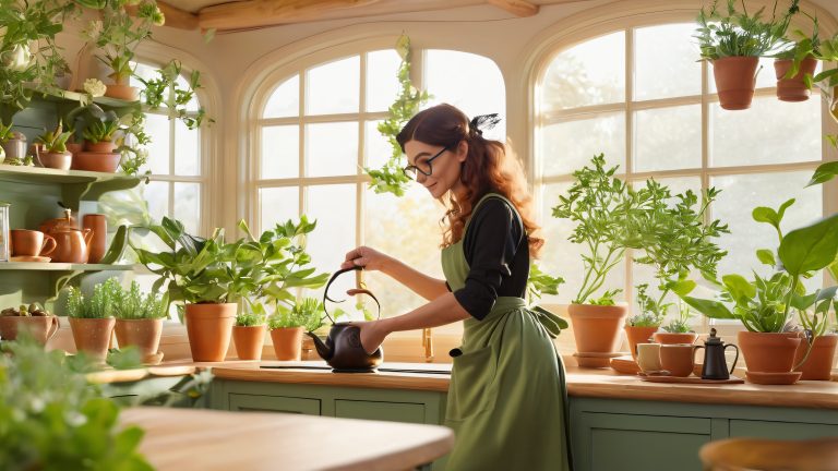 whimsy brews botanical kitchen 4k wallpaper scaled