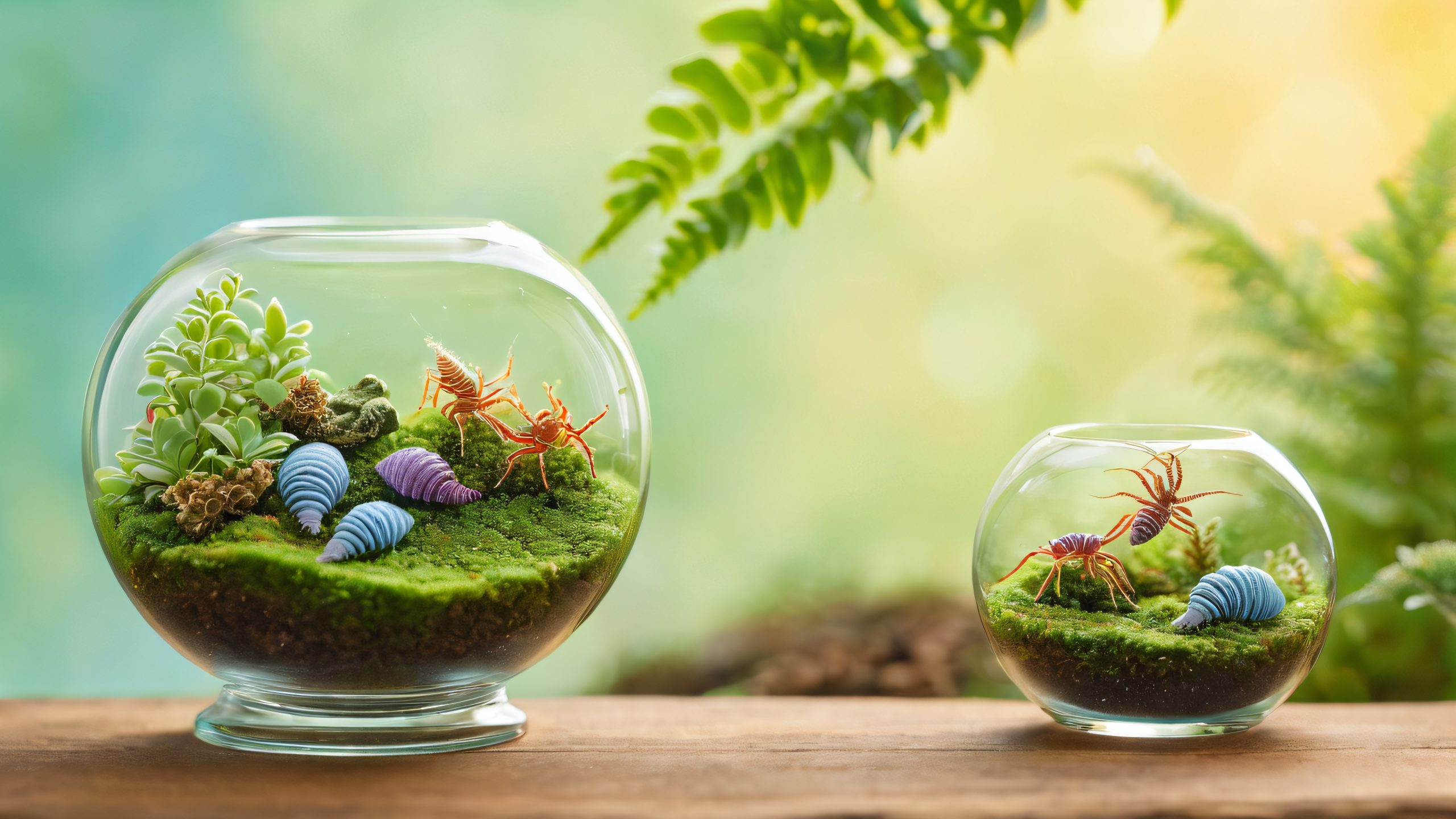 4K Whimsy in Glass Desktop Background Delicate isopod colony in a vintage glass terrarium on Desktop/PC