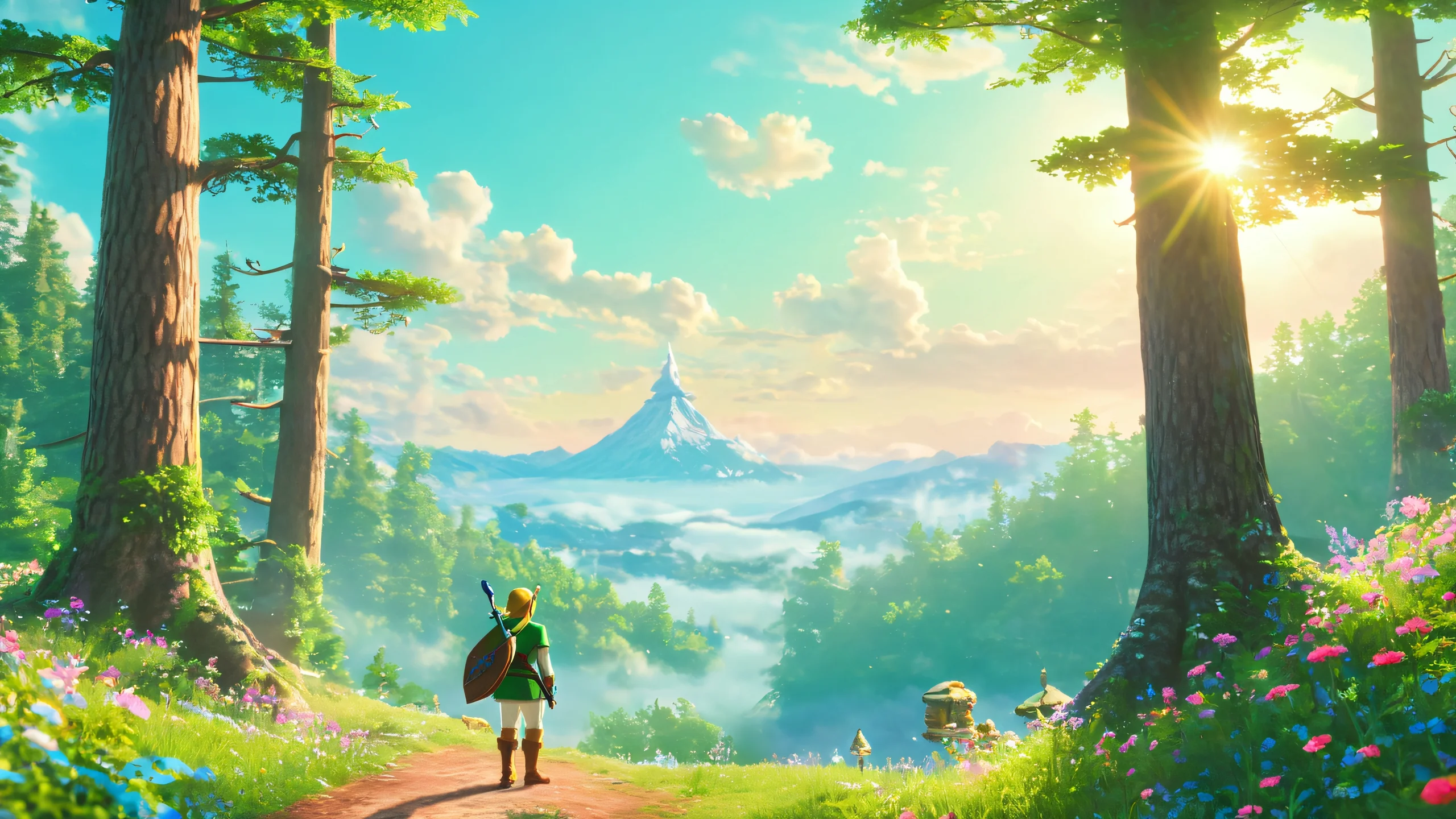 Aesthetic Whimsy in the Forest Background Link's adventure in a mystical forest with vibrant pastel colors