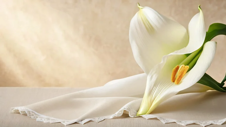 A beautiful botanical illustration of a single calla lily flower on a distressed paper background, perfect for desktop/pc.