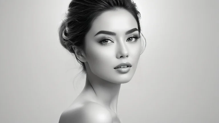 A serene and contemplative woman in a monochromatic setting, showcasing the beauty of simplicity.