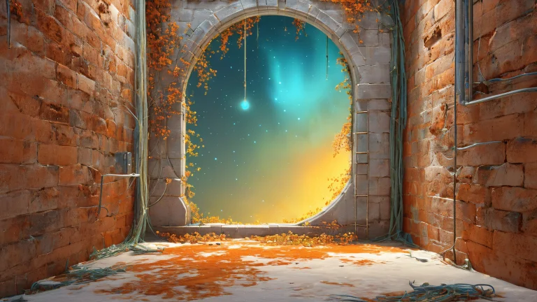 Mystical portal unfolding in an abandoned backroom with eerie luminescence and forgotten secrets. Desktop/PC wallpaper.