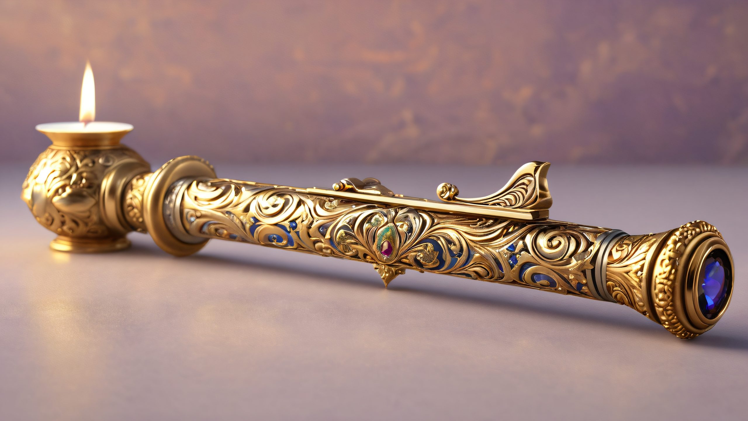 Majestic wand with gemstones on a mystical chamber desktop/pc