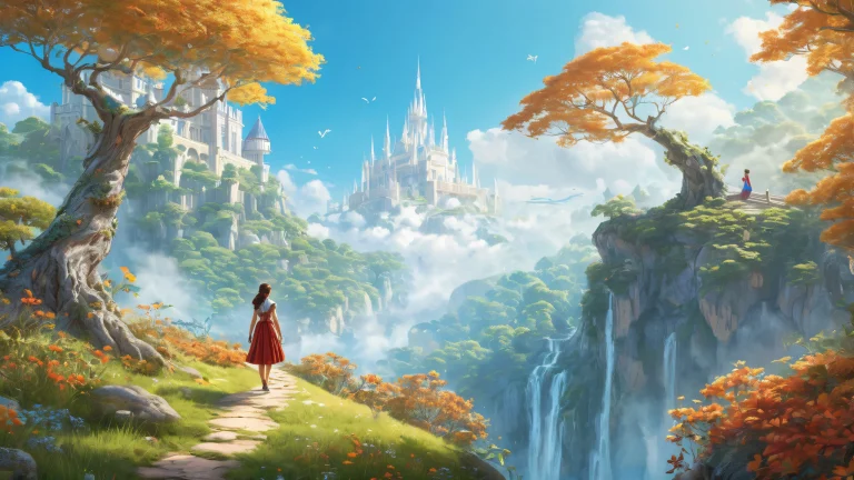 A mystical forest or palace scene for a desktop/PC featuring ethereal lighting and brilliant colors, perfect for Apple macOS.