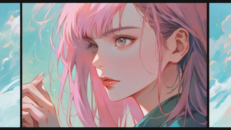 A serene anime girl against a soft pastel and earth tones background for desktop use on PC, laptop or tablet.