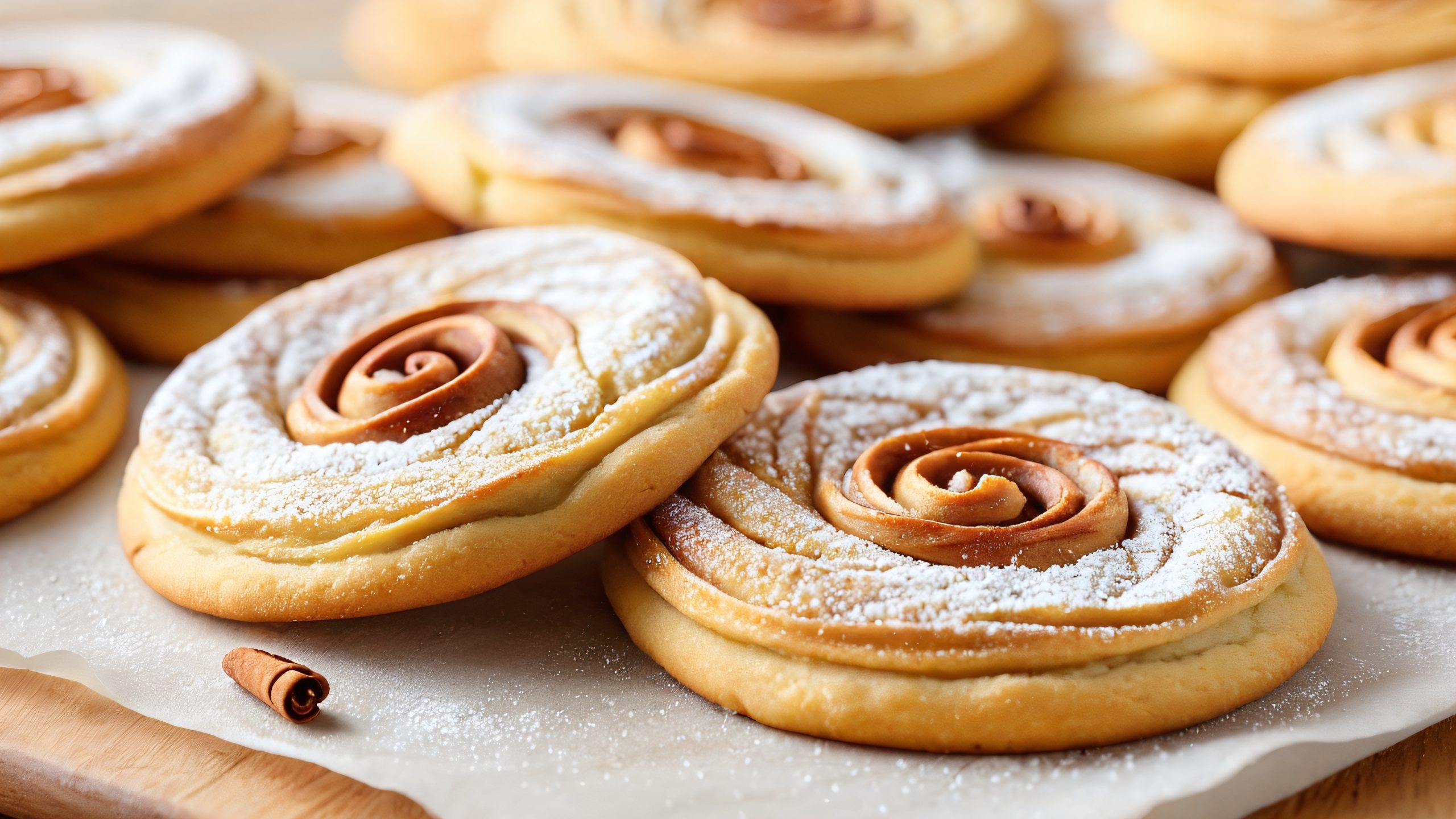 Stunning Whispers of Warmth and Sugar 4K Wallpaper Baked goods on a cozy kitchen desktop with soft pastel colors and warm light, accessible for people using screen readers. Perfect for your PC or desktop.