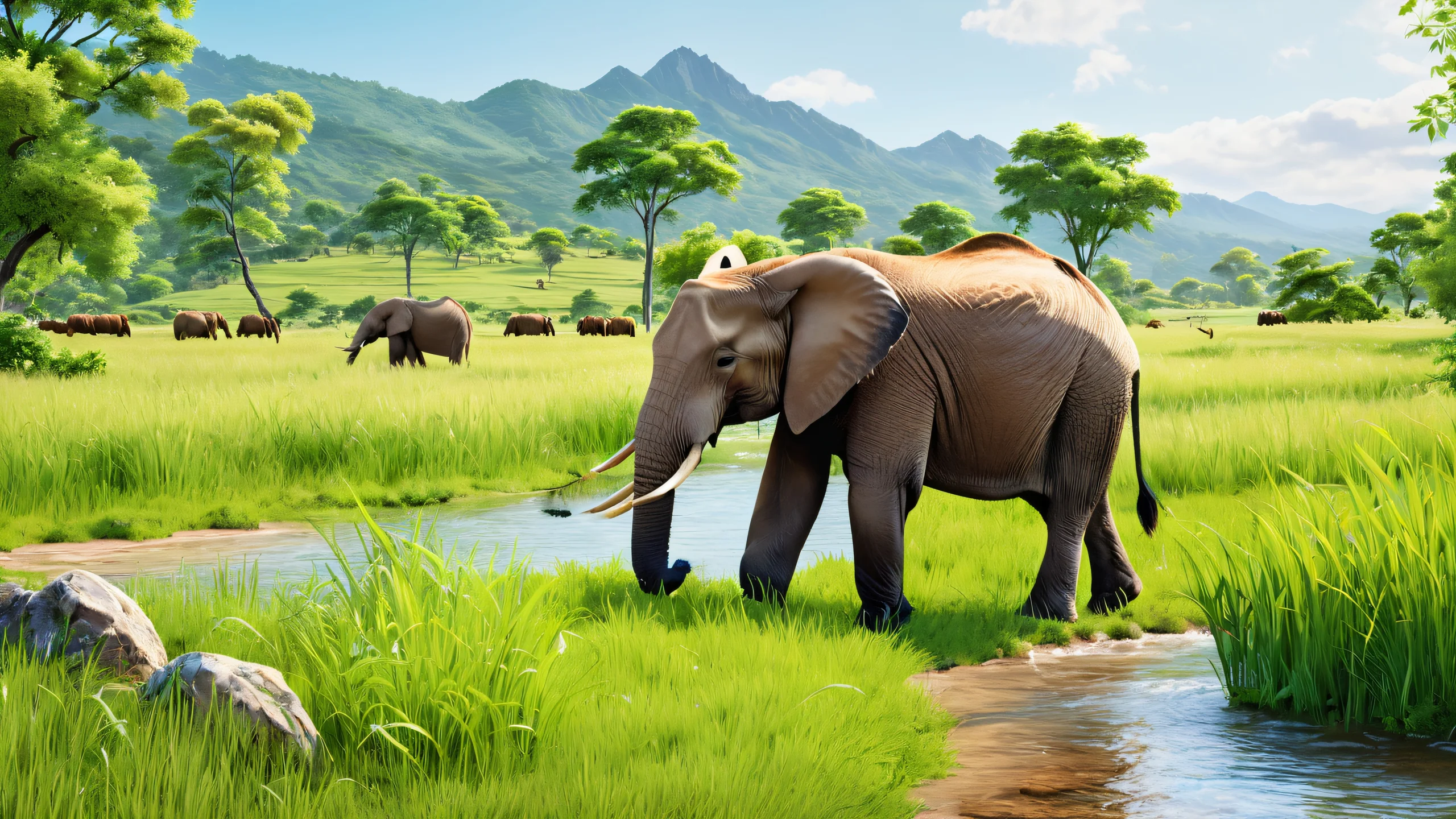 Ultra HD Wild Green Forest Wallpaper A serene and vibrant 4K desktop wallpaper featuring a stunning wildlife landscape with lush greenery and brown terrain.