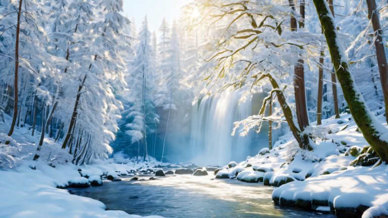 winter forest waterfall serenity scaled