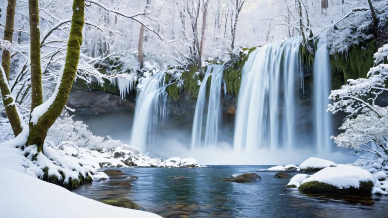 winter wonderland waterfall wallpaper scaled