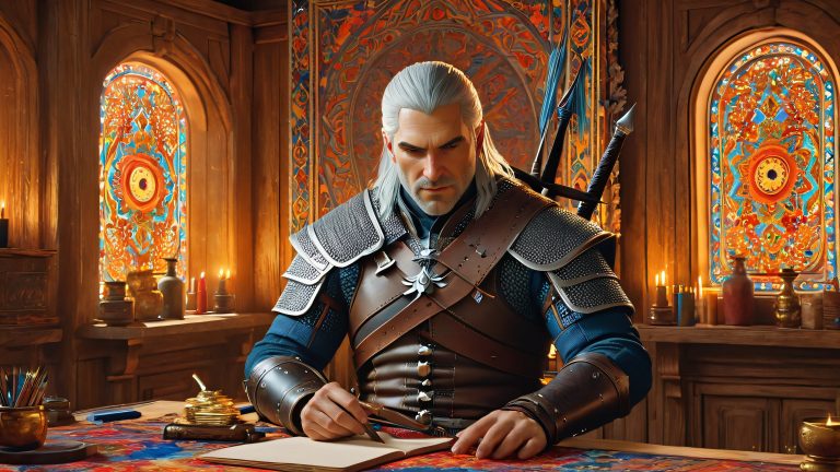 witcher geralt amidst artistic expression 4k wallpaper scaled