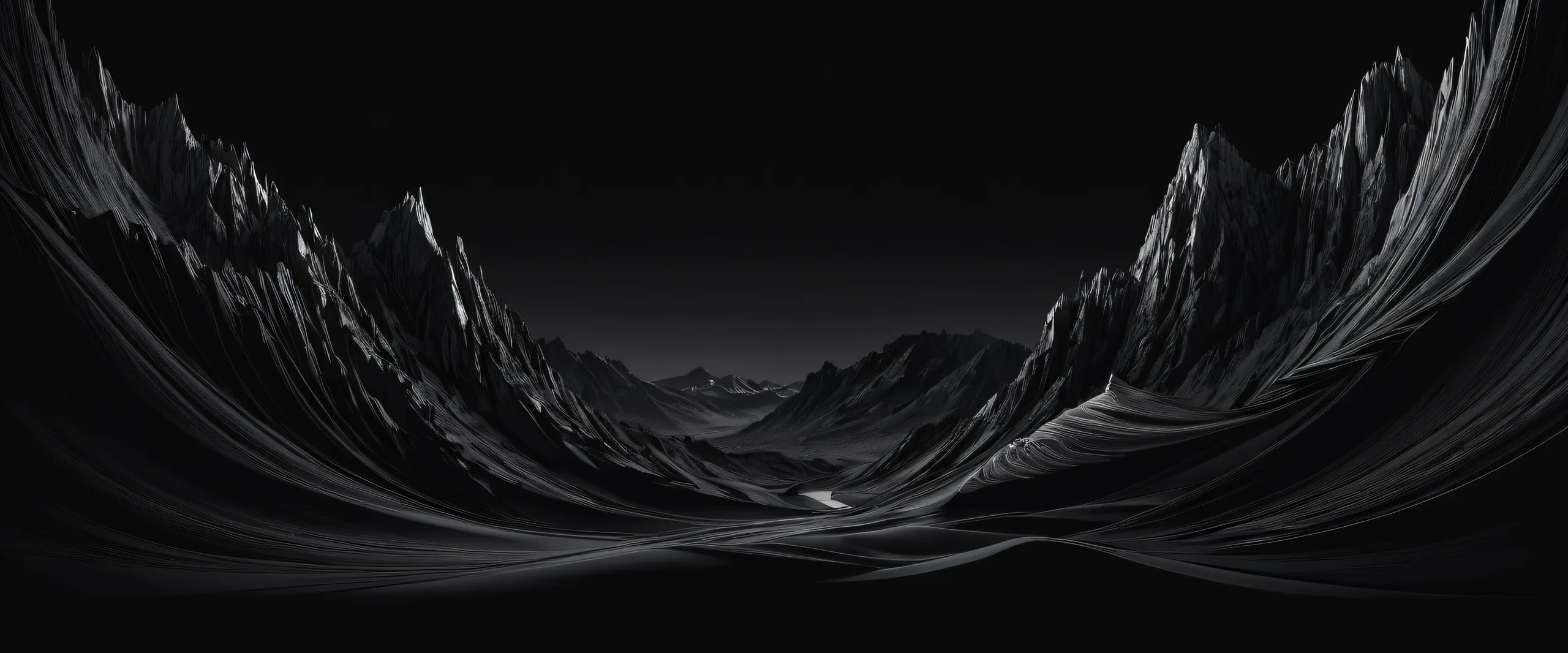 Breathtaking dark mode desktop scene of a vast void with deep blacks and luminescent accents for Desktop/PC