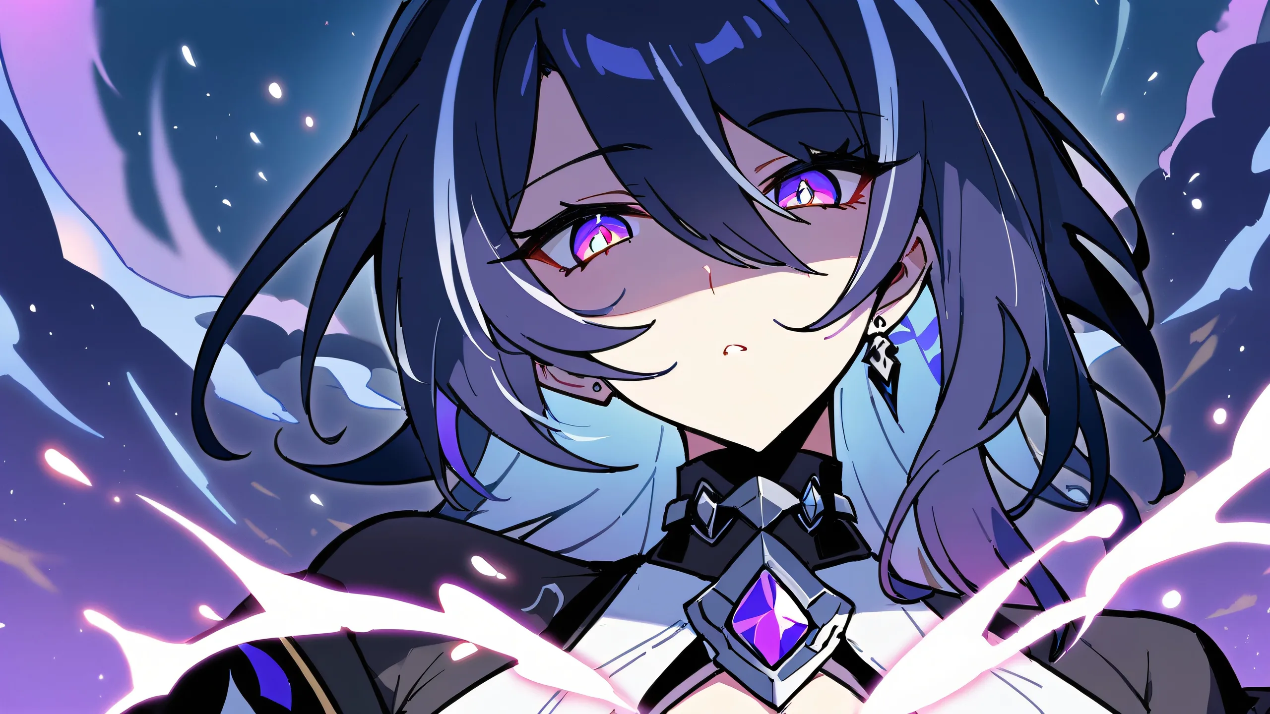 Girl looking at viewer in a perfectly clean vast pure void with an extreme depth of field against a beautiful sky with bright and airy cinematic lighting suitable for Desktop/PC