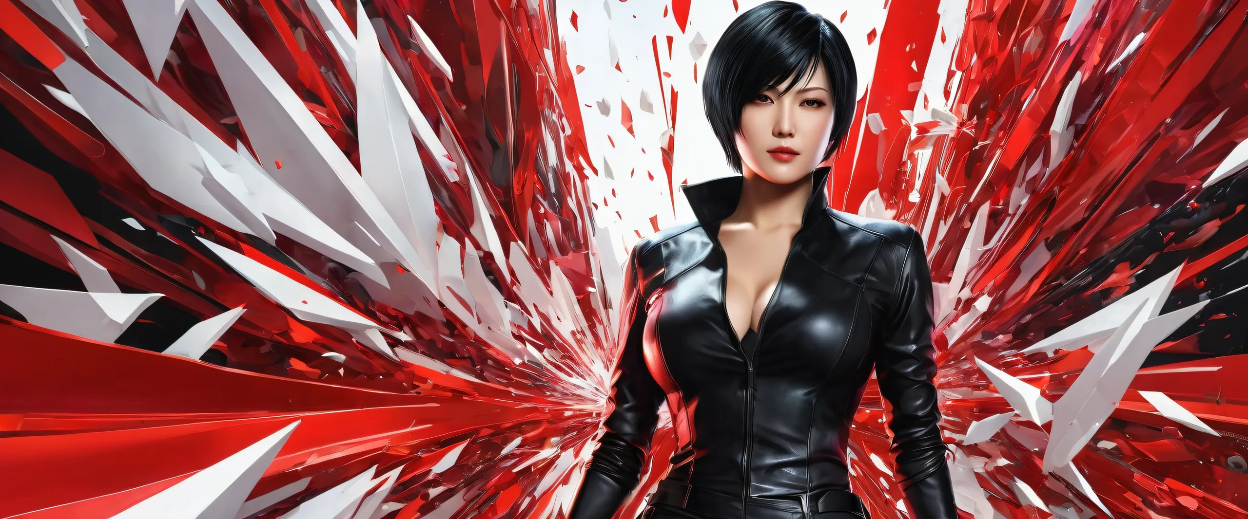 Ada Wong standing heroically amidst a vast, pure void on a desktop/PC background.