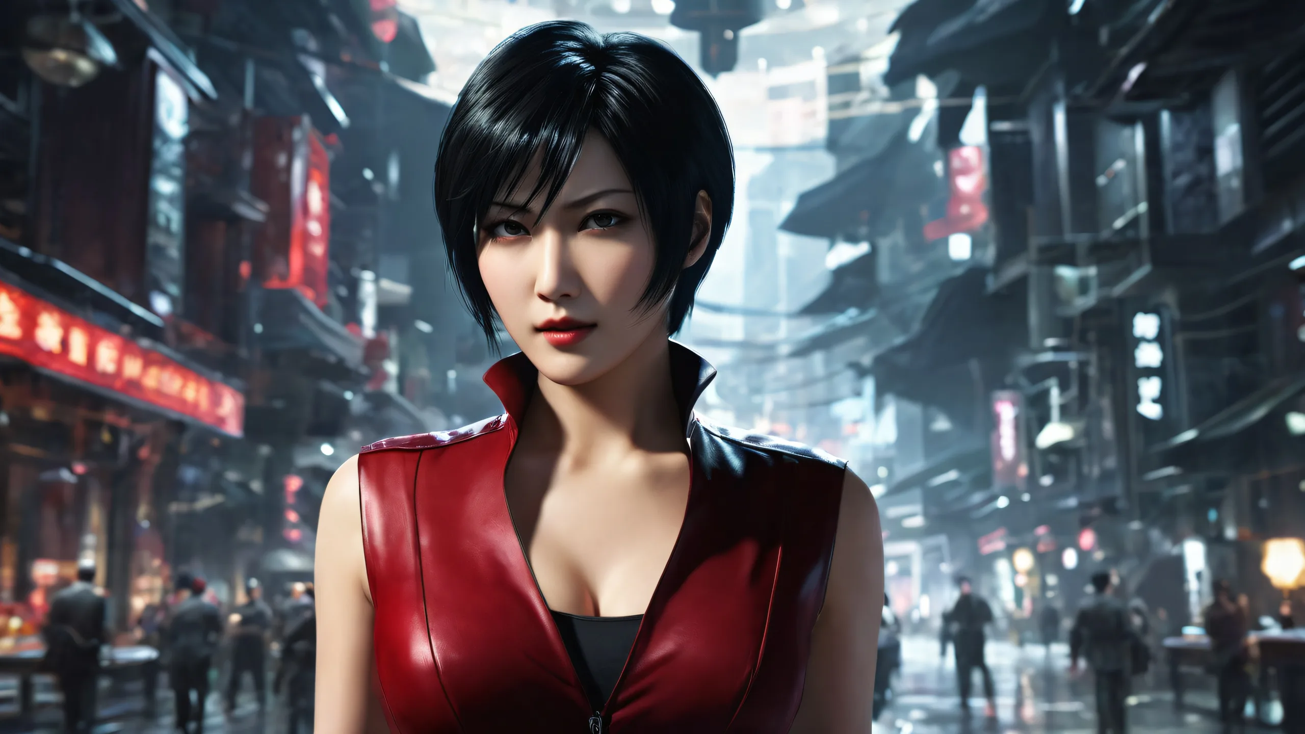 Ada Wong in a vast, dark void on Desktop/PC wallpaper for dramatic, gothic atmosphere
