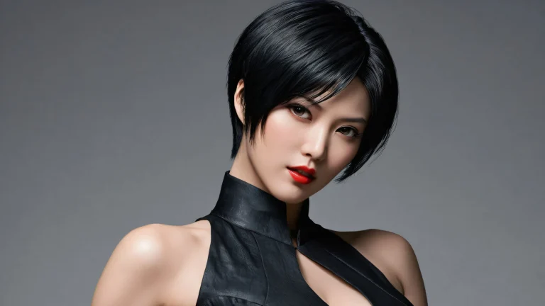 Ada Wong desktop wallpaper with pure void and luminescent accents for a sleek dark mode aesthetic, perfect for PC or Desktop.