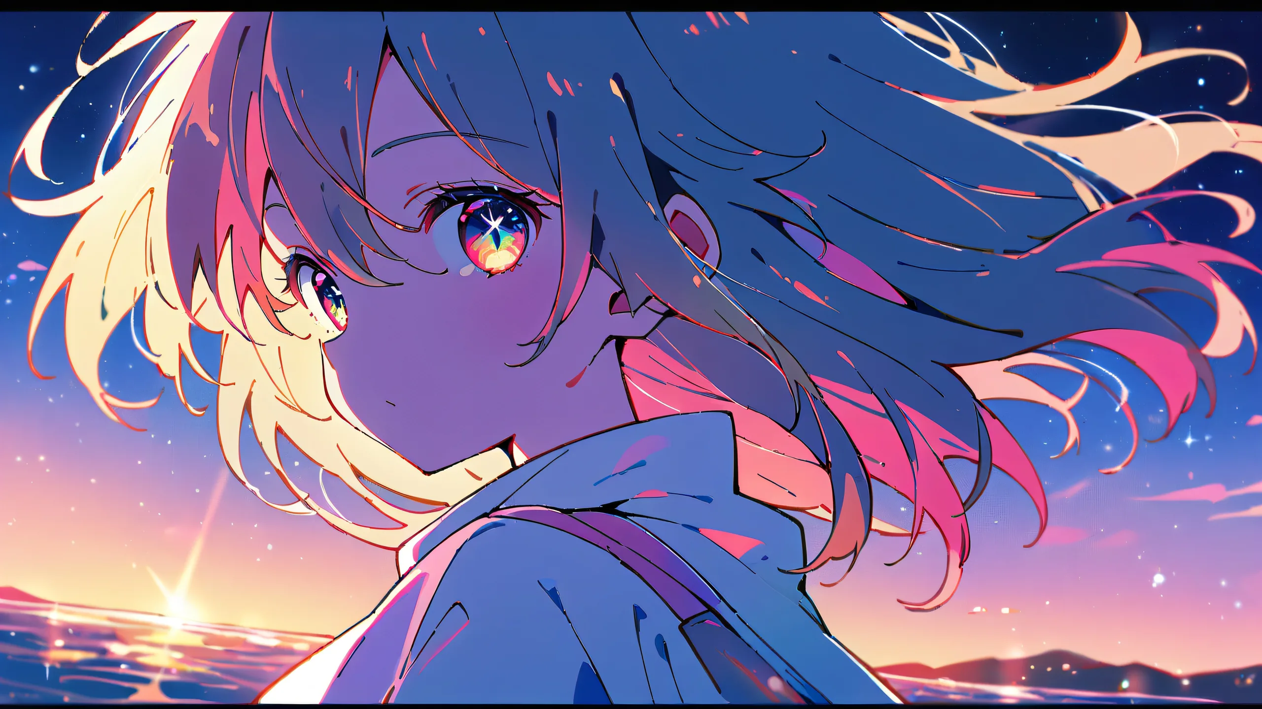 A serene anime girl, Ai Hoshino, gazes directly at the viewer from a perfectly clean and vast pure void, with an extreme depth of field. Desktop/PC wallpaper.