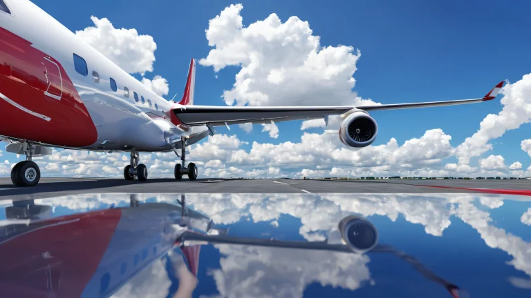 Desktop/PC wallpaper featuring aircraft, clouds, and reflective tarmac.
