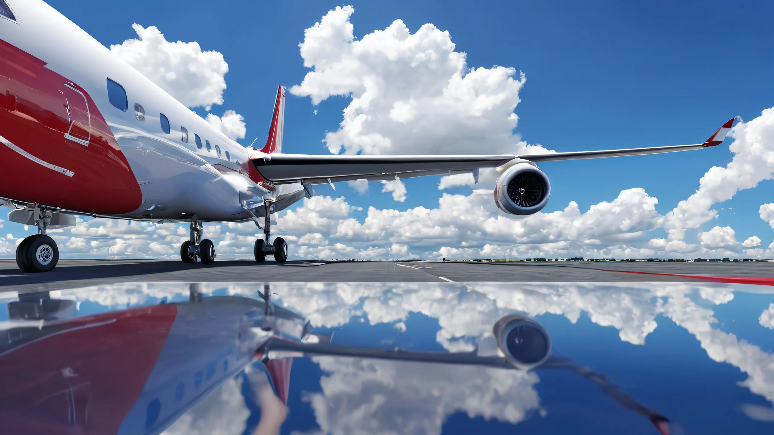 Epic Aircraft on a Cloudy Day Desktop Wallpaper Desktop/PC wallpaper featuring aircraft, clouds, and reflective tarmac.