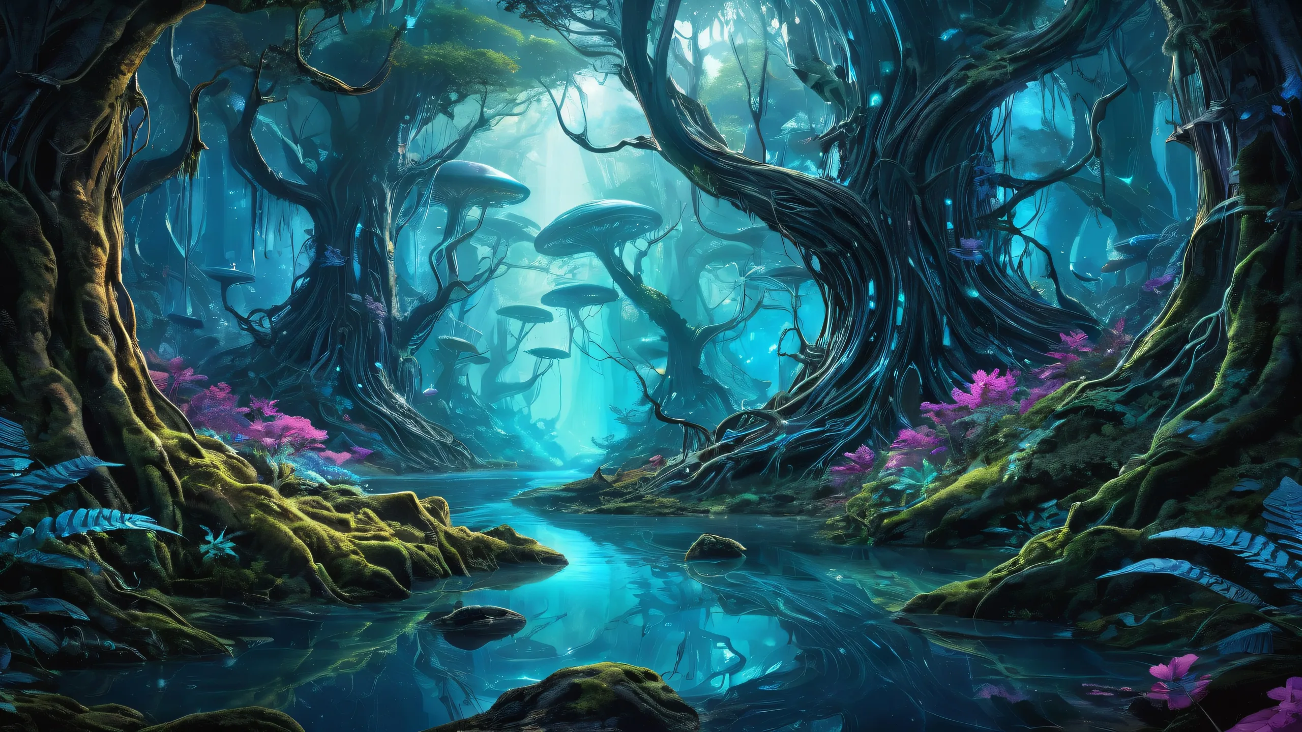 Alien forest desktop wallpaper with eerie silence and surreal biomechanical world for PC or Desktop