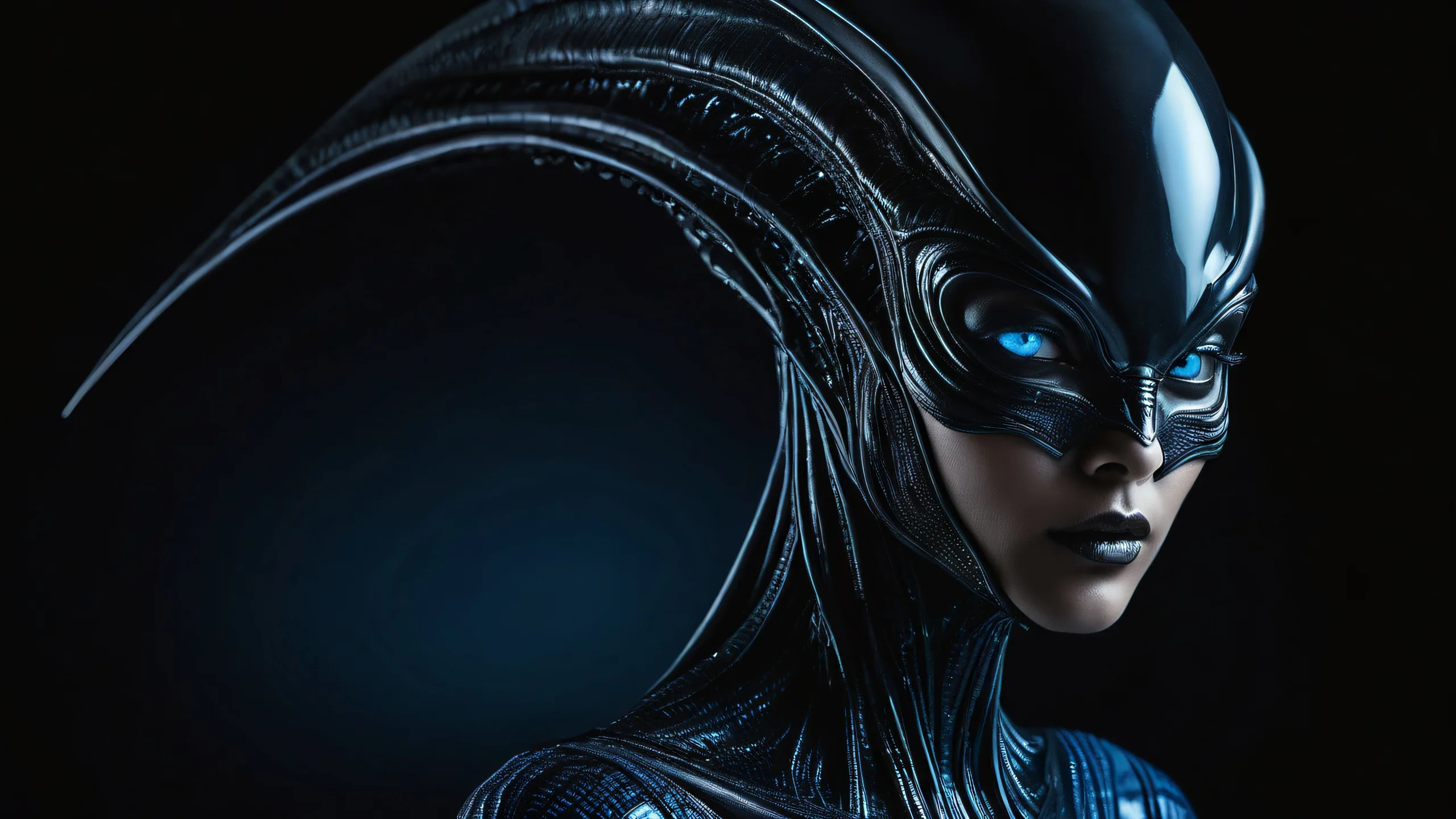 A serene alien woman amidst a vast, pure void, perfect for your desktop/pc.