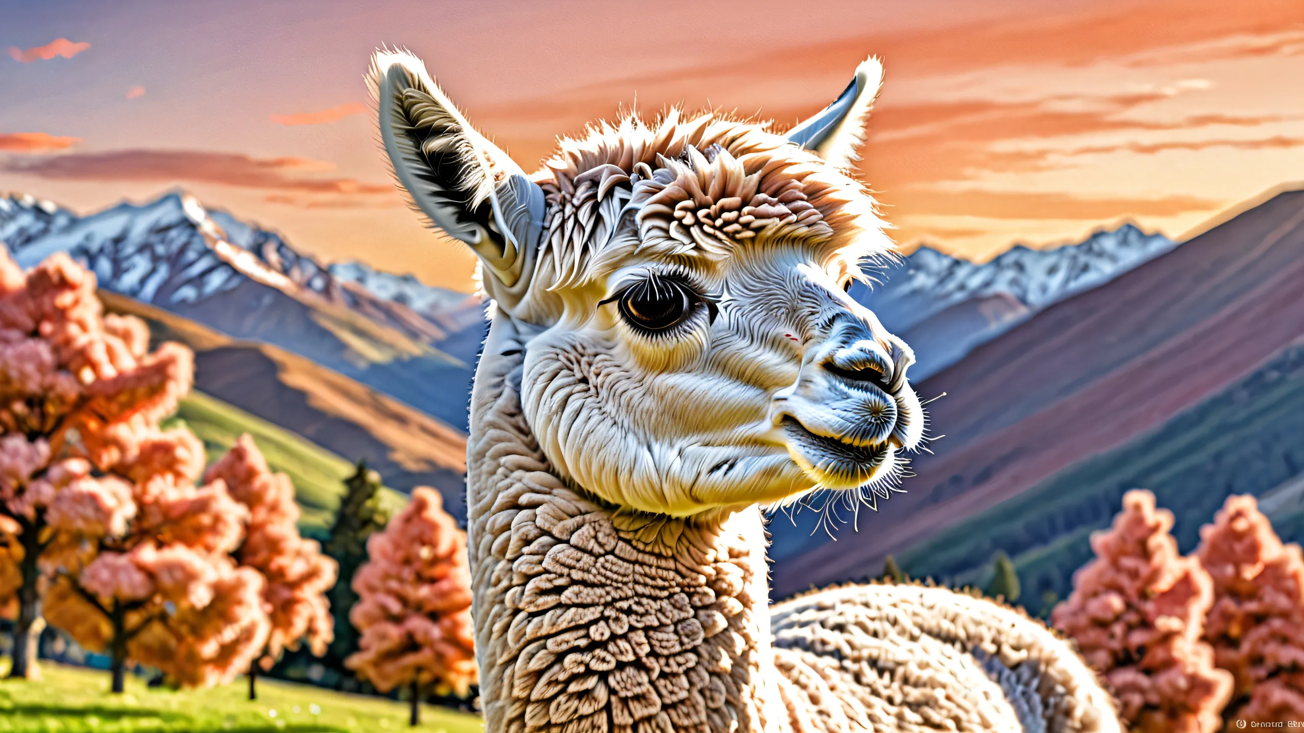 A majestic alpaca stands proudly amidst a vast, serene void on your desktop/PC screen.