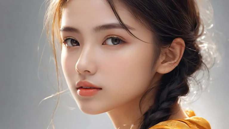 Breathtaking desktop wallpaper of a girl against a pure void background, with subtle shading and textures. Desktop/PC.