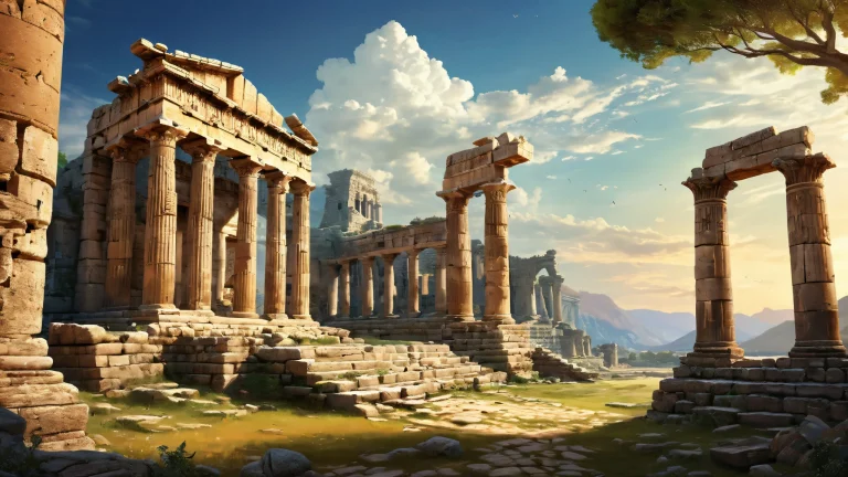Ethereal desktop background featuring ancient ruins on a pristine void, perfect for PC or Desktop use.